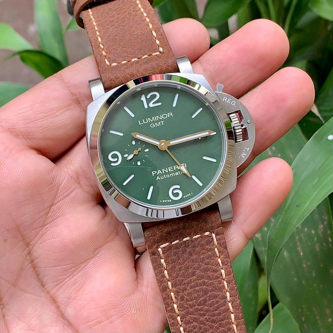 Luminor Panerai GMT Brown belt with green Dial Premium Swiss